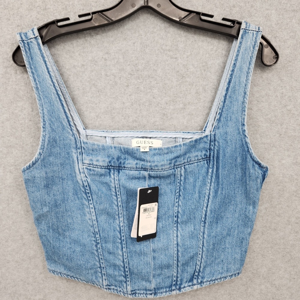 Guess Neil Denim Bustier Square Neck Cropped Denim Top Womens Size M NWT - Picture 1 of 7
